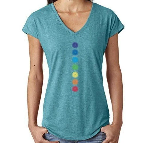 Ladies Glowing Chakras V-neck Tee Shirt Chenille Blend Fleece Blend Nylon Blend