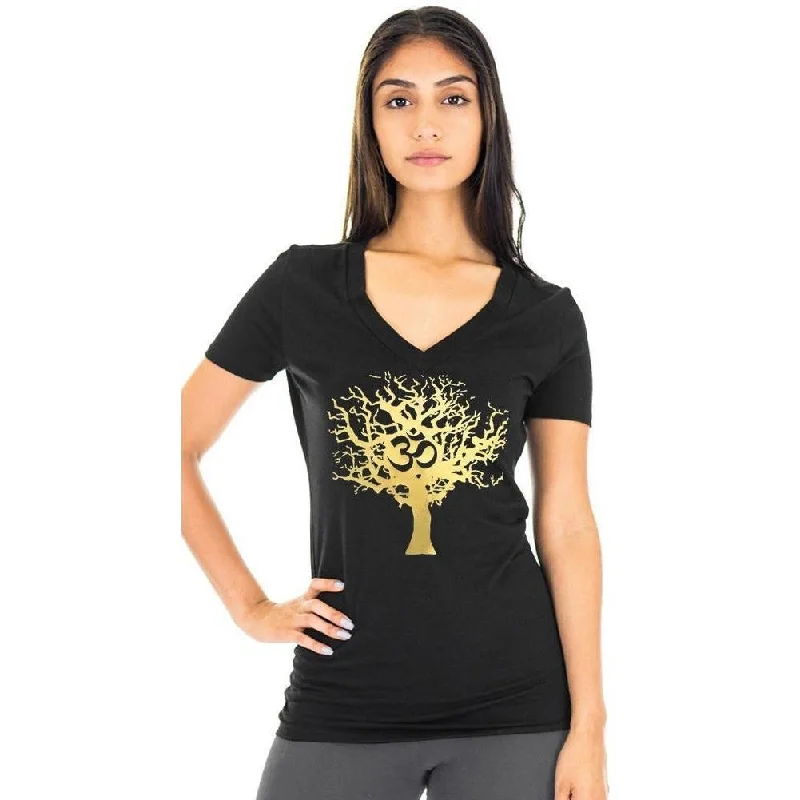 Womens Gold Tree of Life Hemp V-neck Tee Shirt - Made in America Polka Dot Checkered Tartan