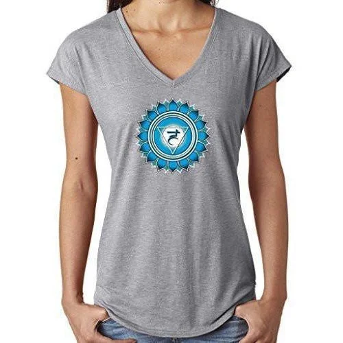 Ladies "Vishuddha Chakra" V-neck Tee Shirt Terry Blend Velvet Blend Canvas Blend