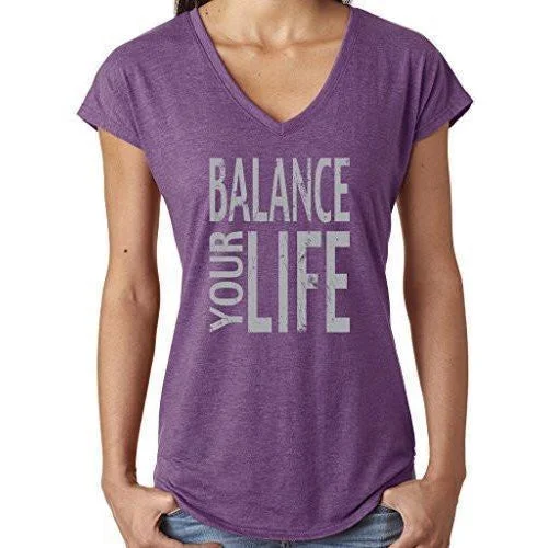 Womens "Balance" V-neck Yoga Tee Shirt Zippered Front Buttoned Front Snap Front