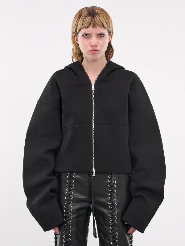 Full Zip-Up Oversized Hoodie (HO01BL-BLACK) Hoodie with Hem Detail Decorative Unique