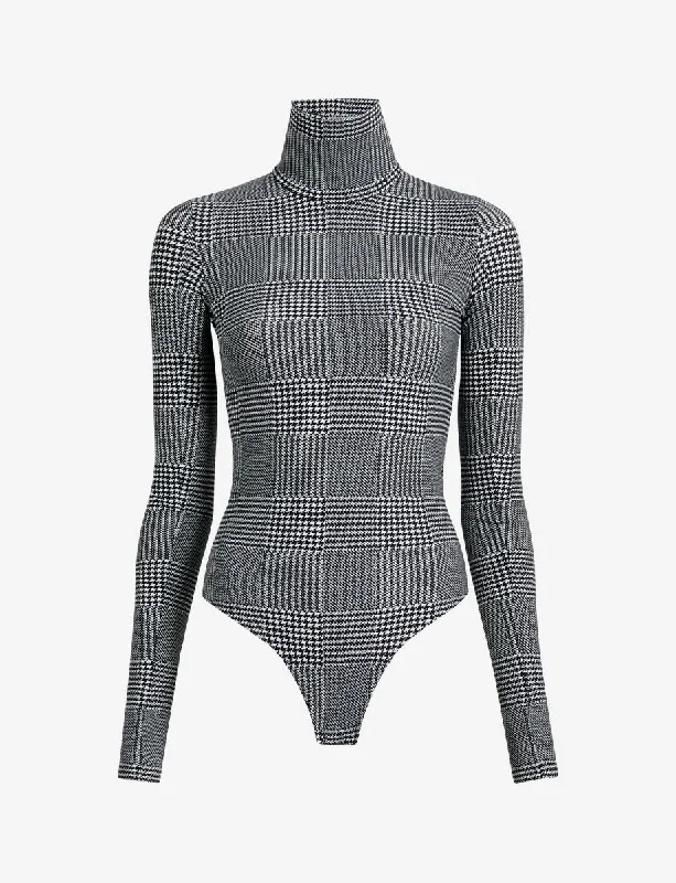 Classic Print Turtleneck Bodysuit Comfortable Seamless Bodysuit