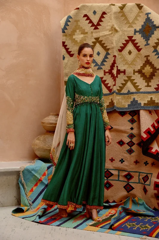 Emerald Green anarkali, pants and dupatta set Cozy Lounge Pants