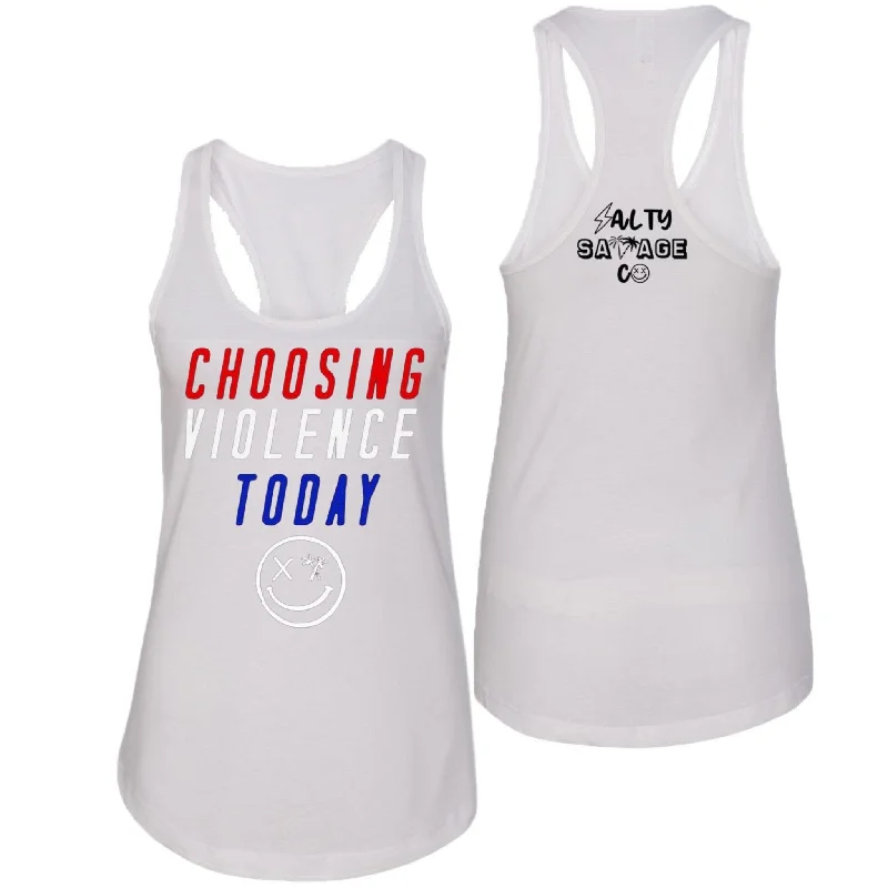 Salty Savage Ladies "CHOOSING VIOLENCE" Racerback Tank | USA Edition | White/Red/Blue yoga tank top