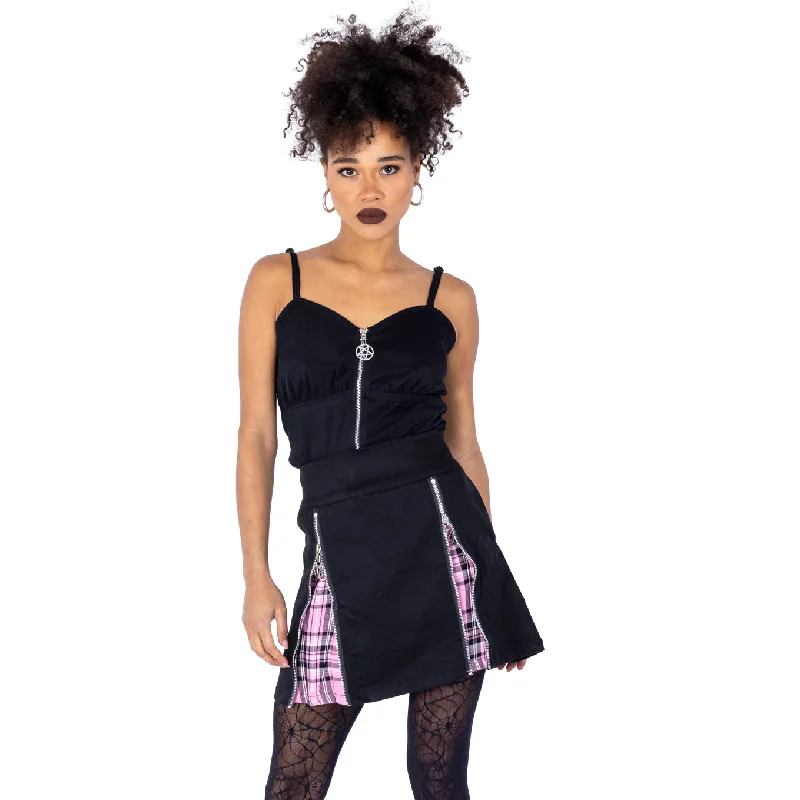 PEEKABOO SKIRT - BLACK/PINK CHECK lightweight skirt design