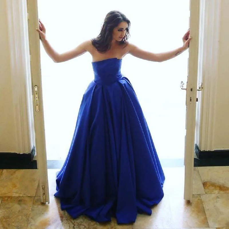 Gorgeous Royal Blue Simple Prom Dress, Sexy Backless Satin A-Line Prom Dress, KX199 Tunics Versatile functional