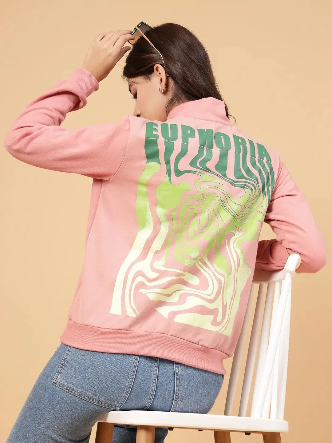 Rigo Women Euphoria Puff Printed Sweatshirt-WSW056-1105-L Hoodie with Illustration Artistic Creative