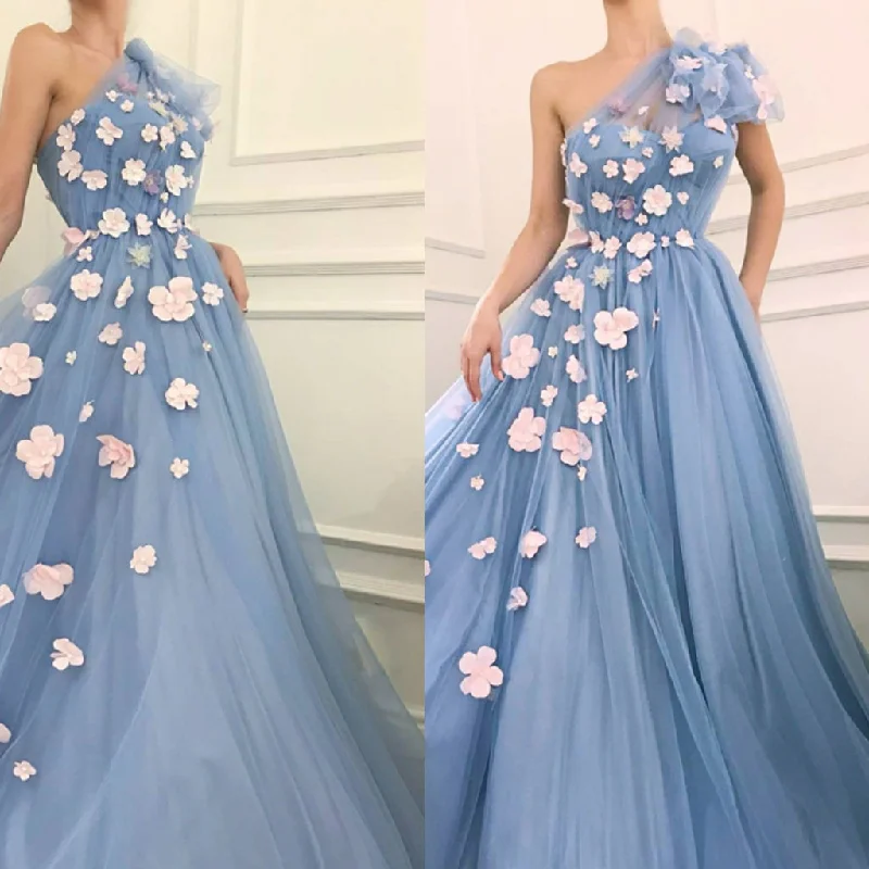 One Shoulder Tulle Prom Dress, Charming A-Line Applique Prom Dress, KX314 Tunics Versatile all-occasion