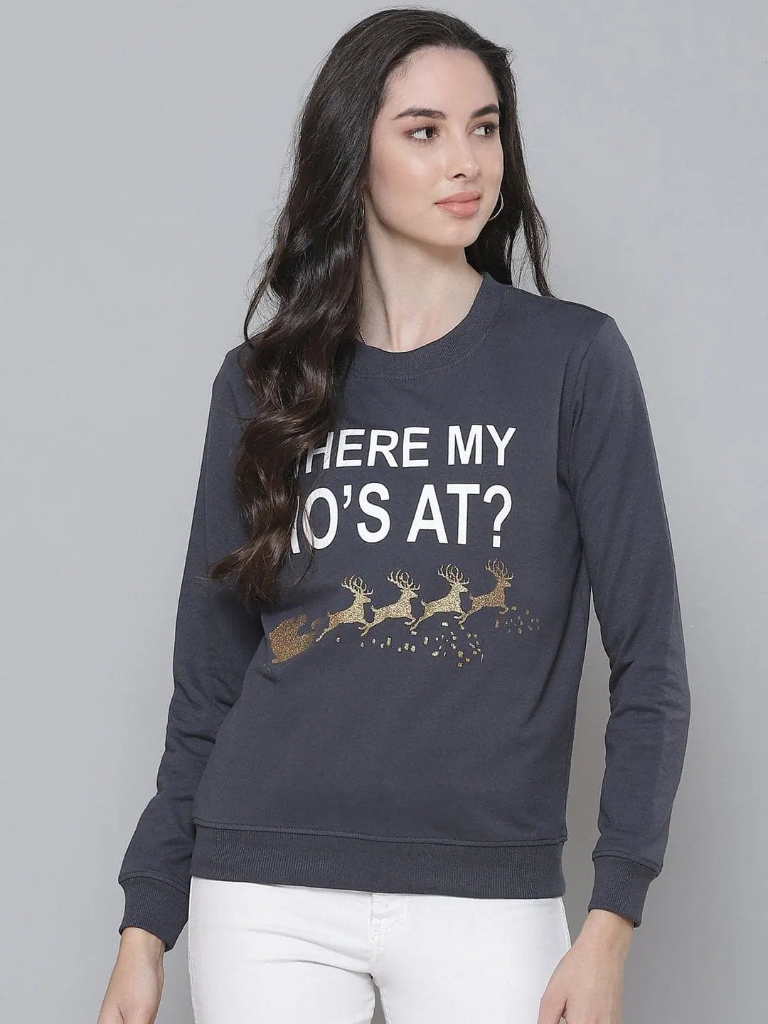 Grey Terry WHERE IS MY HO Sweatshirt Hoodie with Typography Text Message