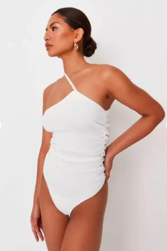 One Shoulder White Bodysuit Comfortable Bodysuit for Layering