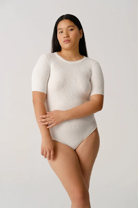 Simone Bodysuit Off-White Elegant Mesh Bodysuit for Night