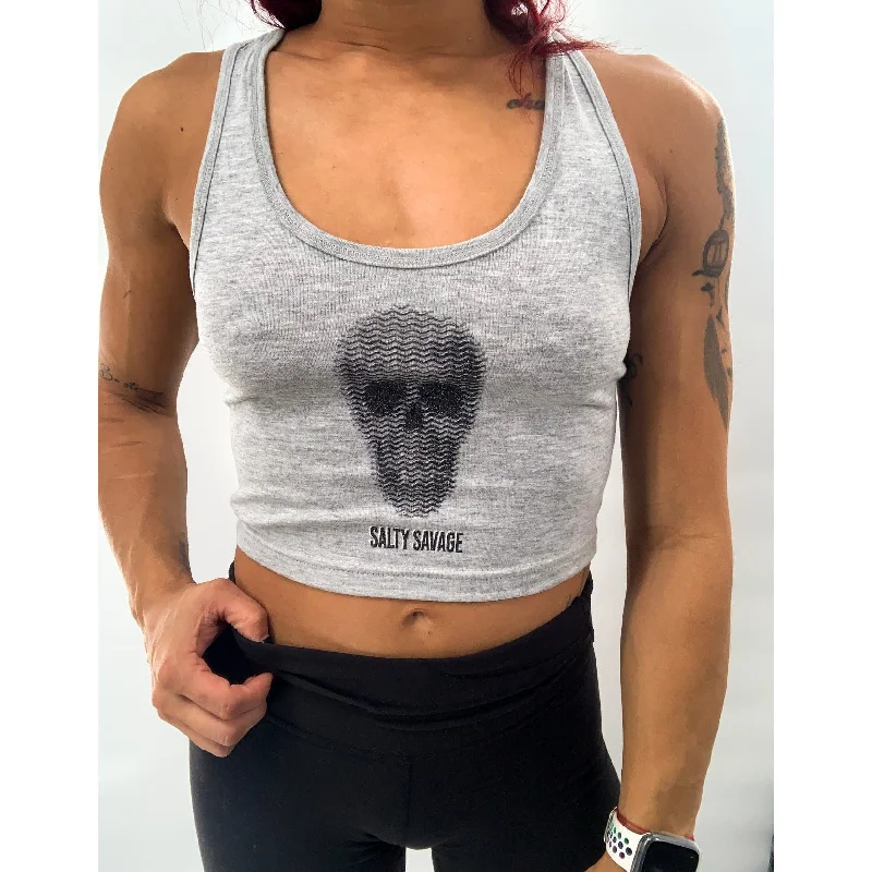 Salty Savage Ladies "Print Skull" Cropped Racerback Tank | Micro halter tank top