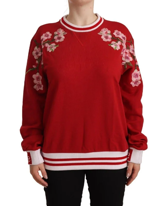 Dolce & Gabbana  Women's Flower Embroidered Sweatshirt Hoodie with Bell Sleeves Flared Feminine