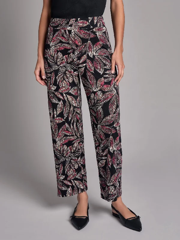 Print Pull-On Crop Wide Leg Pants, Moss Crepe Chic Slim Fit Pants