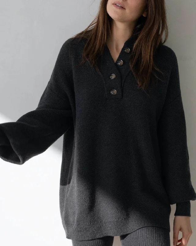 "Cozy Cotton Silk Waffle Henley" Sweater Elegant Classic Vintage