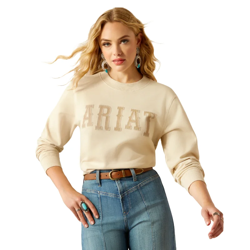 Ariat Ladies Beige Essential Crew Sweatshirt 10054499 Hoodie with Raglan Sleeves Sporty Comfortable