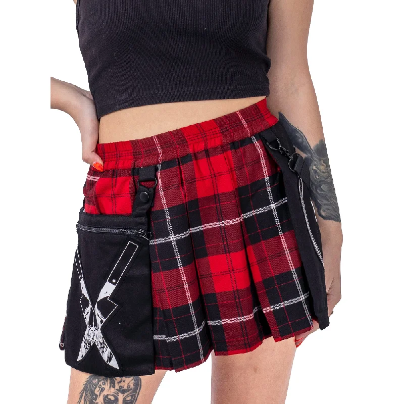 SOULESS SKIRT - RED CHECK/BLACK lace skirt intricate