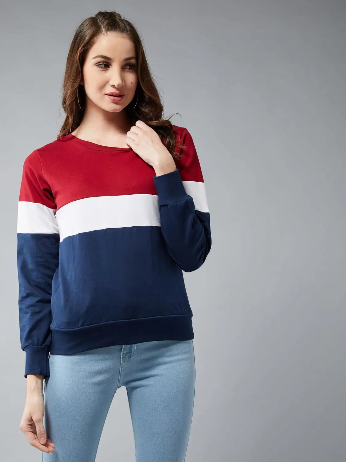 Contrast Colour Blocked Casual Sweatshirt Hoodie with Zipper Placket Modern Functional