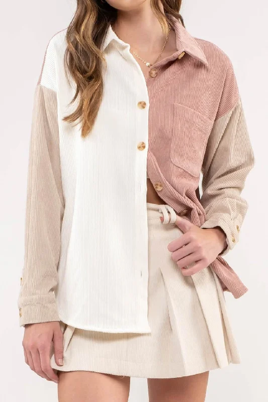 Colorblock Corduroy Jacket Satin Jacket Silk Jacket Chiffon Jacket