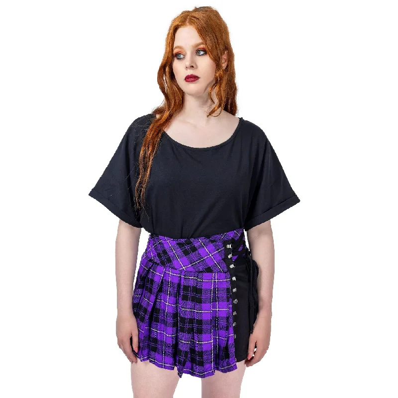 HYBRID SKIRT - PURPLE CHECK/BLACK asymmetrical skirt cut