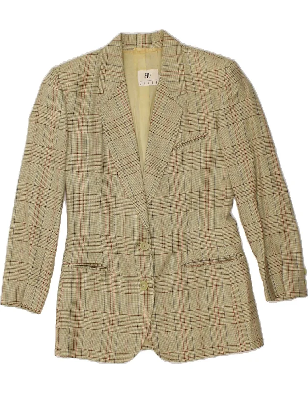 BELFE Womens 2 Button Blazer Jacket IT 42 Medium Beige Check Striped Jacket Polka Dot Jacket Floral Jacket