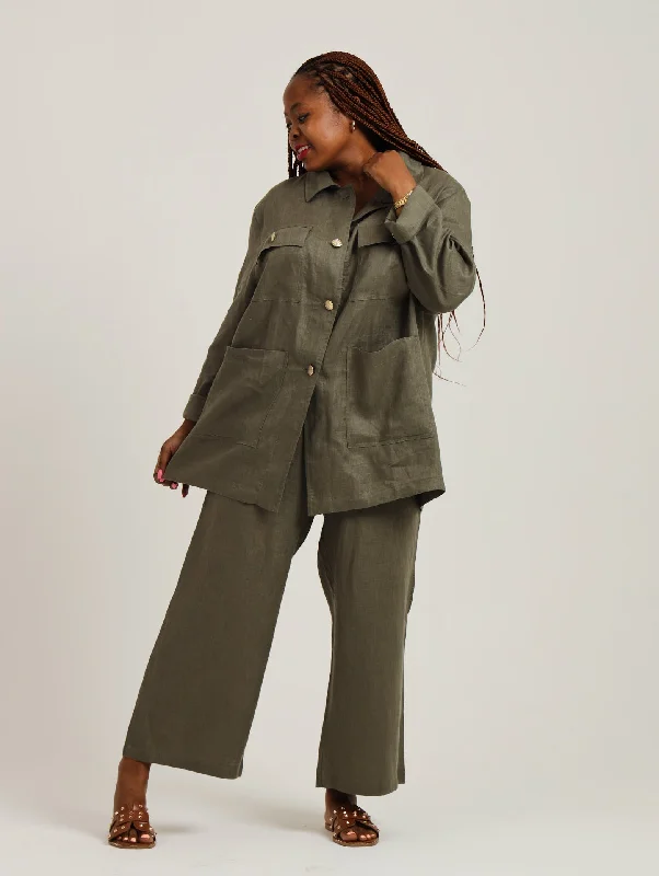 Classic Pants- Army Green Stylish Paperbag Waist Pants