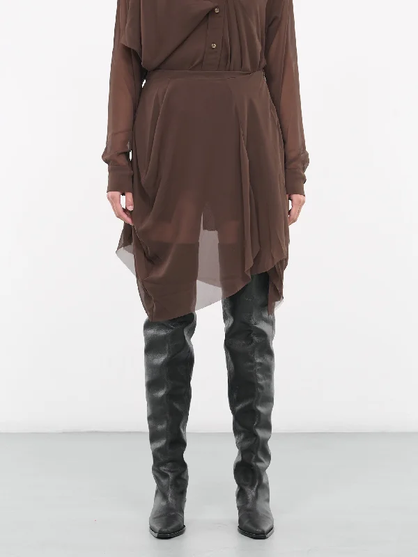 Draped Sheer Skirt (SK07-BROWN) cashmere skirt rich