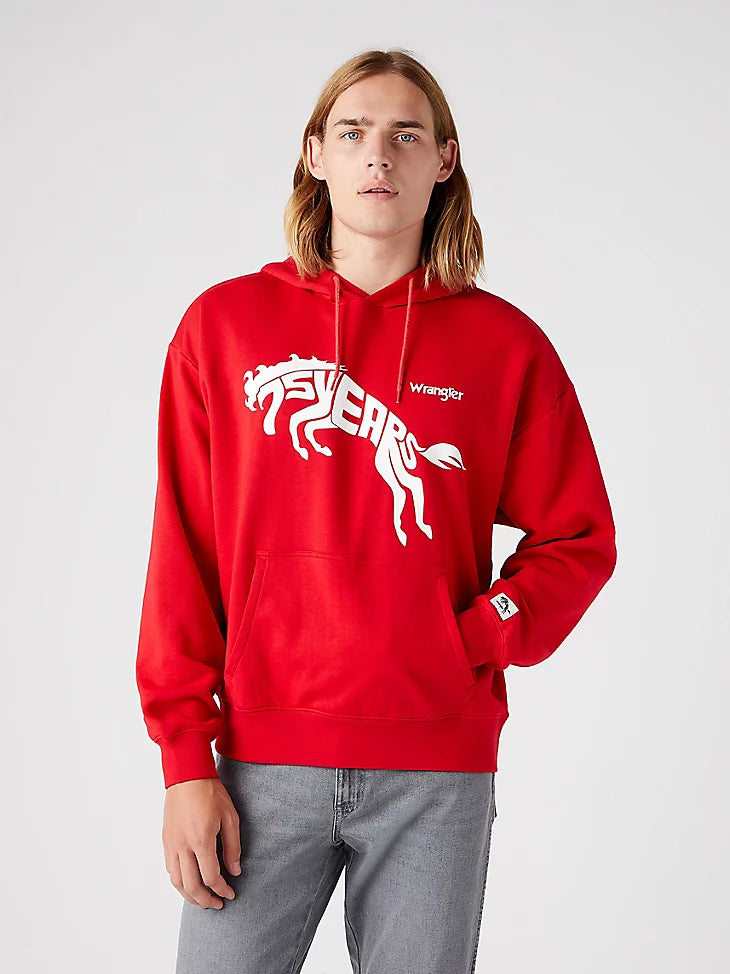 Wrangler 75th Anniversary Hoodie Red Hoodie with Turtle Neck Cozy Winter