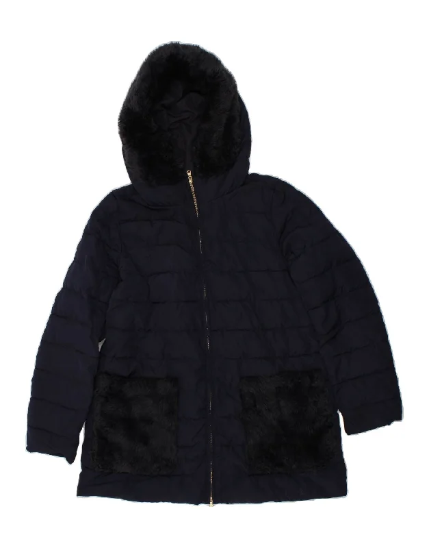 MARELLA Womens EMME Hooded Padded Jacket UK 10 Small Navy Blue Polyester Quilted Jacket Puffer Jacket Insulated Jacket