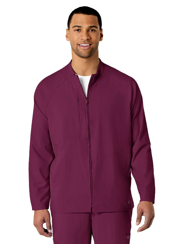 Men's Three-Pocket Zip-Front Warm-Up Scrub Jacket Tiered Jacket Buttoned Jacket Zippered Jacket