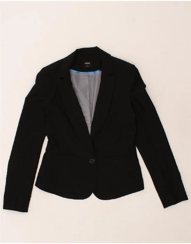 OASIS Womens 1 Button Blazer Jacket UK 12 Medium Black Polyester Tailored Jacket Straight Jacket A-Line Jacket