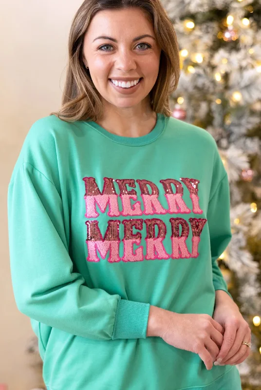 Sarah Sweatshirt in Merry Merry Hoodie with Rhinestones Sparkly Elegant