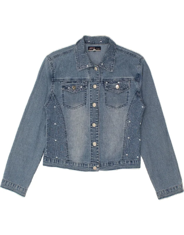 VINTAGE Womens Denim Jacket UK 10 Small Blue Jersey Jacket Tulle Jacket Batik Jacket