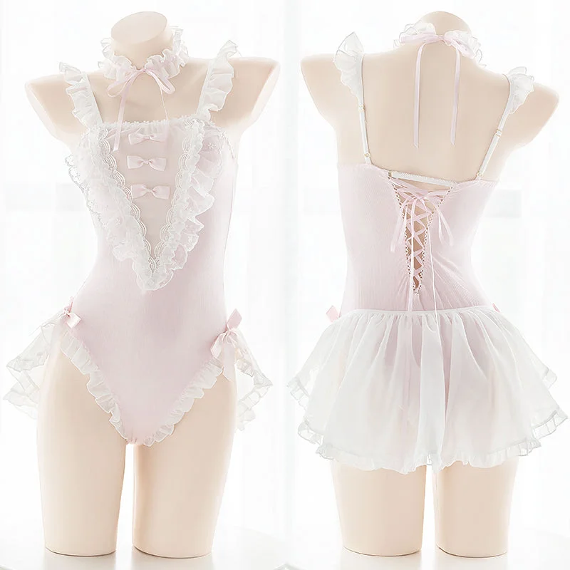 Japanese Maid Bodysuit Trendy Sheer Lace Bodysuit