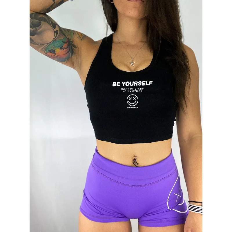 Salty Savage Ladies "Be Yourself Nobody Likes You Anyway" Cropped Racerback Tank | Micro cutout tank top