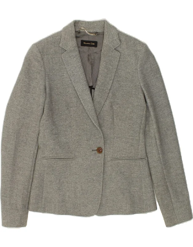 MASSIMO DUTTI Womens 1 Button Blazer Jacket EU 38 Small Grey Viscose Oversized Jacket Tailored Jacket Straight Jacket