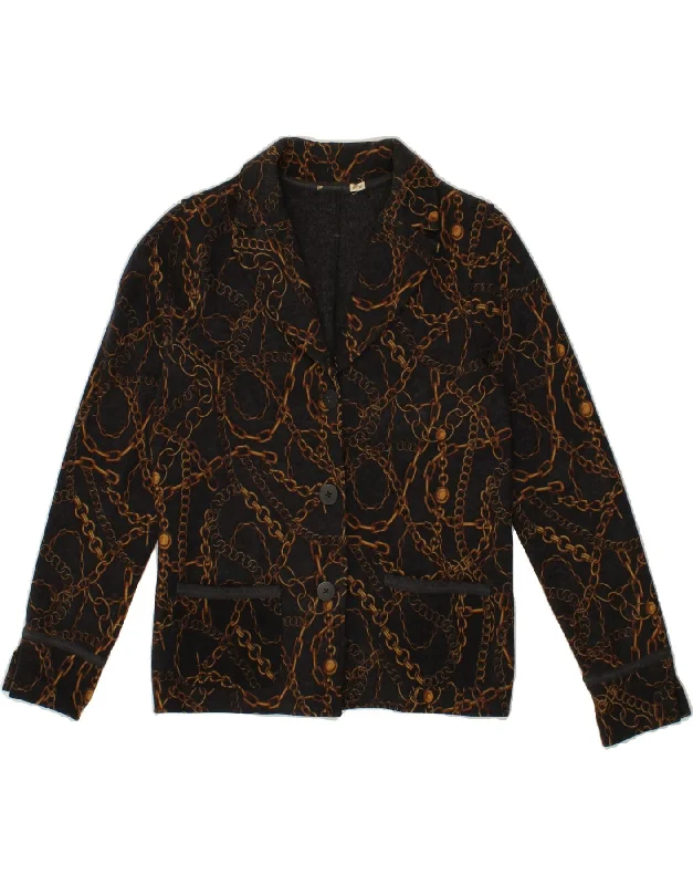 VINTAGE Womens Abstract Pattern 3 Button Blazer Jacket UK 12 Medium Black Corduroy Jacket Velvet Jacket Brocade Jacket