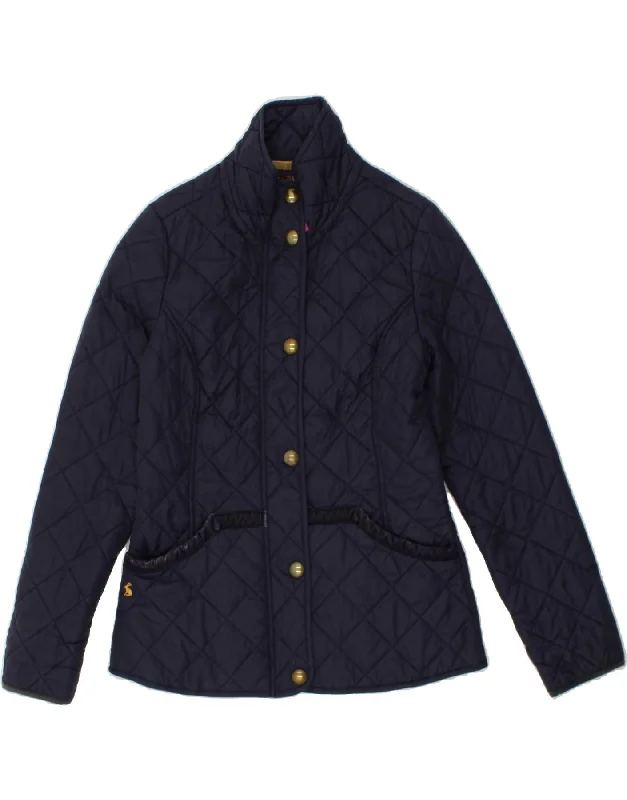 JOULES Womens Quilted Jacket UK 12 Medium Navy Blue Polyamide Elasticated Jacket Padded Jacket Insulated Jacket