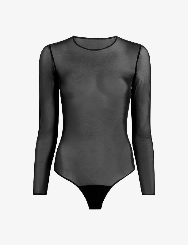 Chic Mesh Long Sleeve Bodysuit Stylish Backless Bodysuit