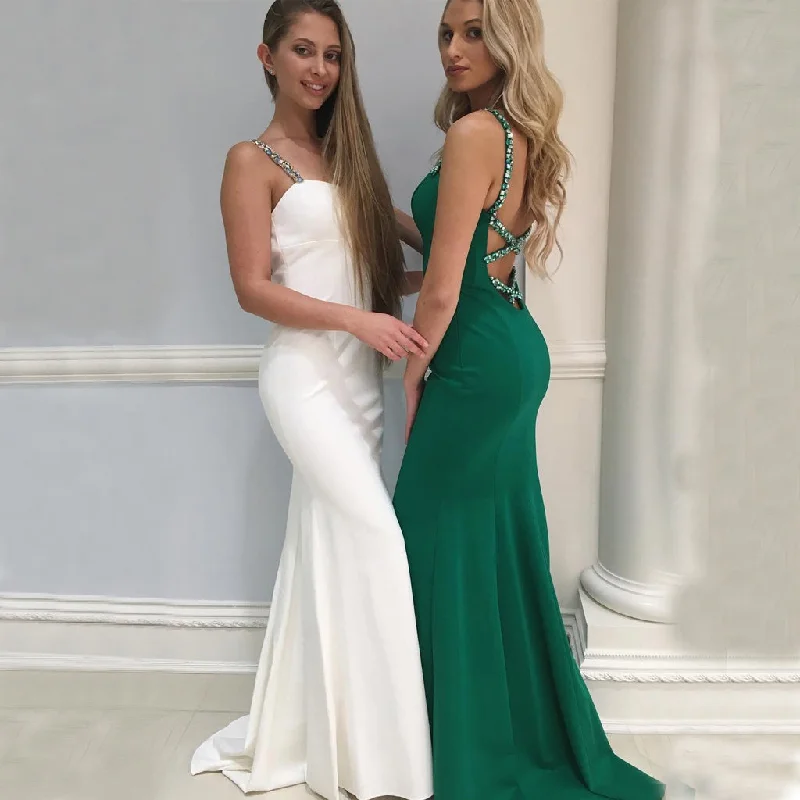 New Arrival Backless Prom Dress, Charming Beaded Mermaid Prom Dress, KX162 Tunics Mesh breathable