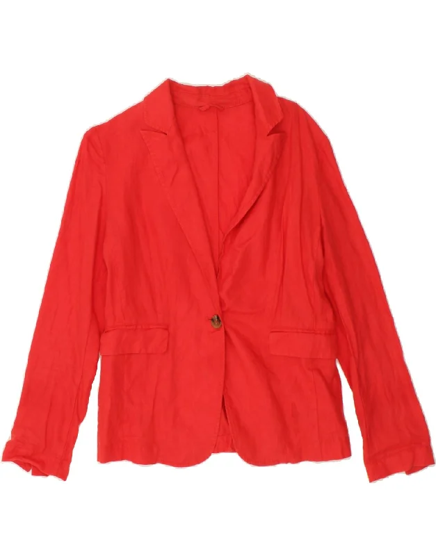 BENETTON Womens 1 Button Blazer Jacket UK 12 Medium  Red Linen Nylon Fabric Polyester Fabric Spandex Fabric