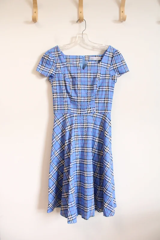 Girstunm Blue Black & White Plaid Dress | S Tunics Cozy comfortable