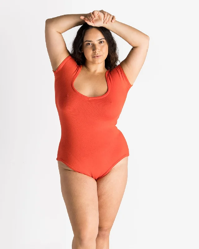 Knit Bodysuit (Poppy) Elegant Bodysuit with Mesh Panels