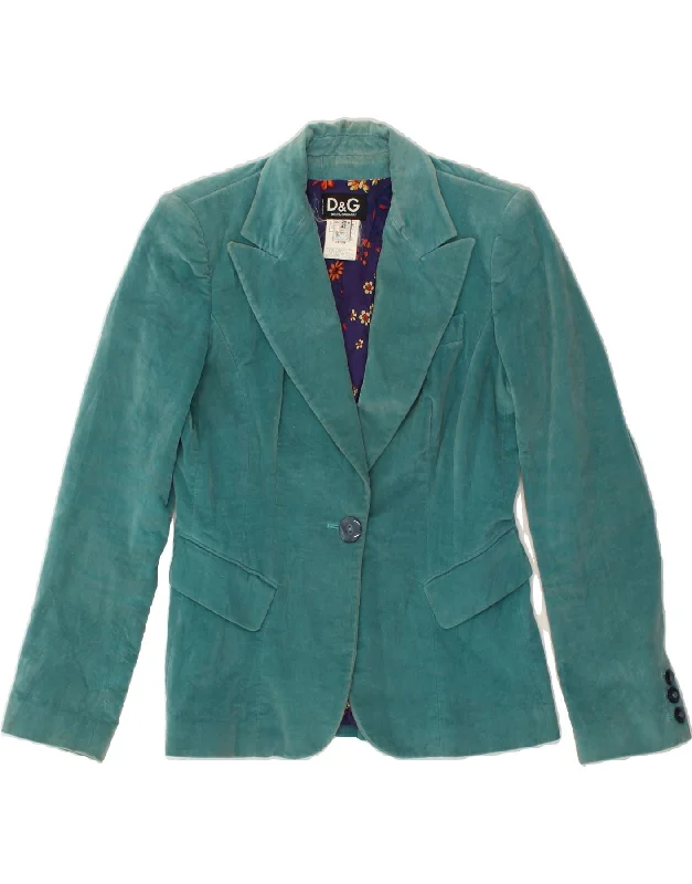 DOLCE & GABBANA Womens 1 Button Blazer Jacket IT 42 Medium Turquoise Satin Fabric Silk Fabric Chiffon Fabric