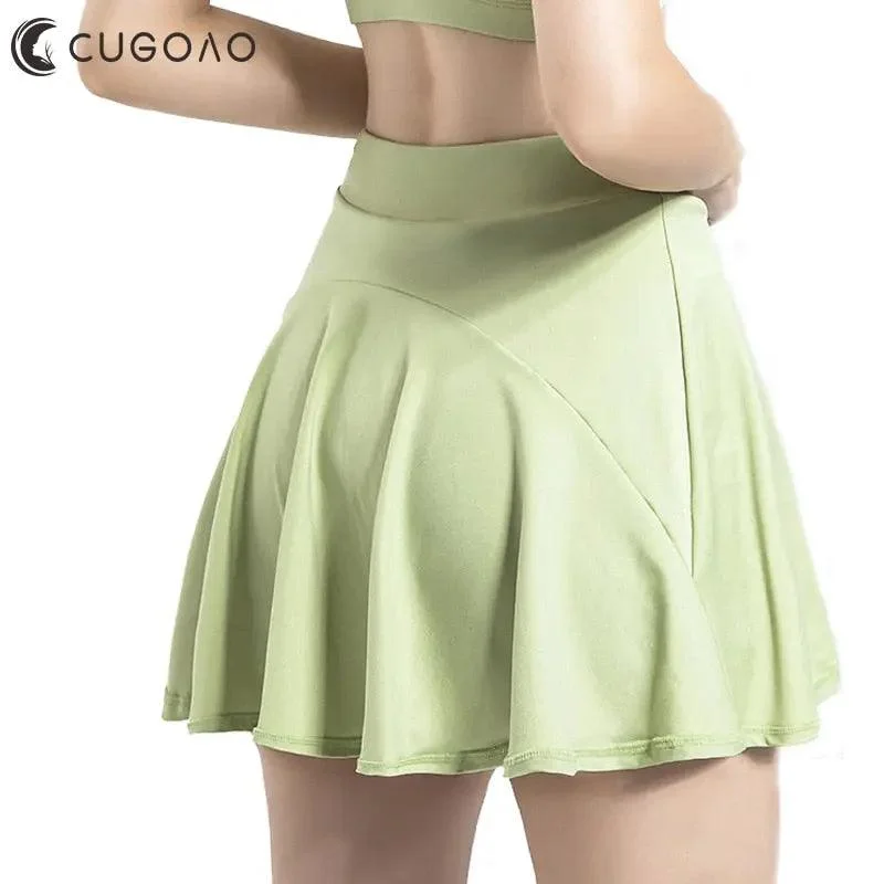 Women Sports Pleated Tennis Skirts leather skirt durable