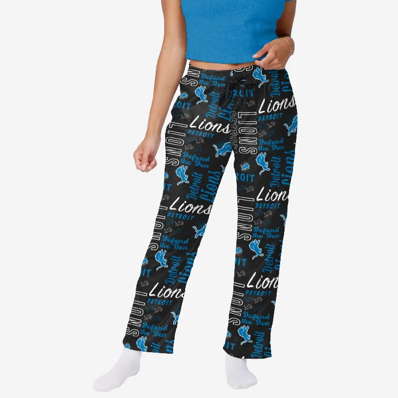 Detroit Lions Womens Mini Print Lounge Pants Trendy Wide-Legged Trousers