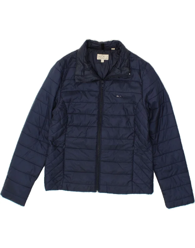 JACK WILLS Womens Superior Padded Jacket UK 10 Small Navy Blue Polyamide Ribbed Jacket Pleated Jacket Ruffled Jacket