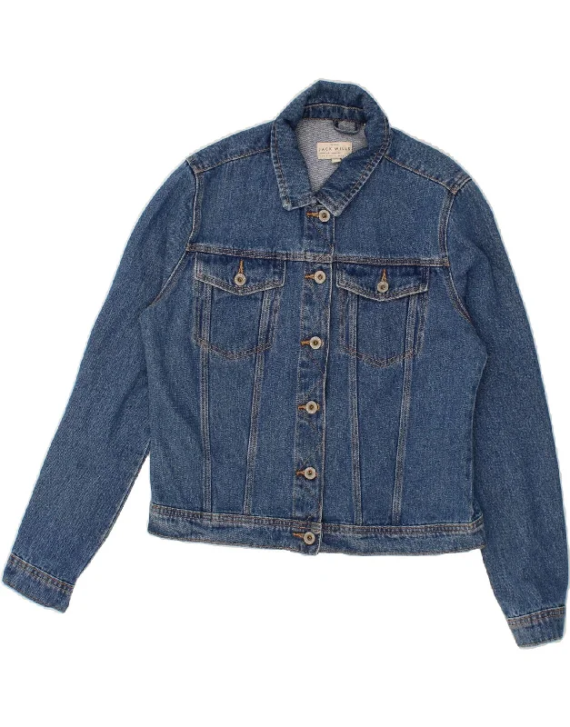 JACK WILLS Womens Crop Denim Jacket UK 12 Medium Blue Cotton Rayon Fabric Velvet Fabric Corduroy Fabric