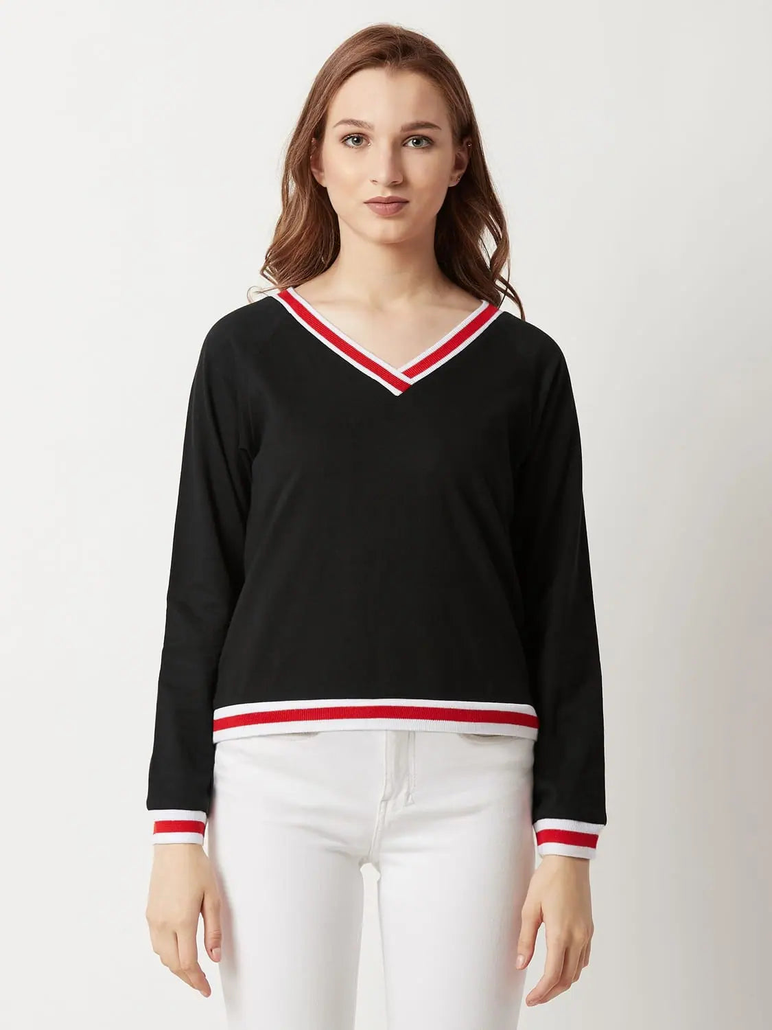 Black Sweatshirt With Red Border Colour Hoodie with Ribbed Neckline Snug Warm