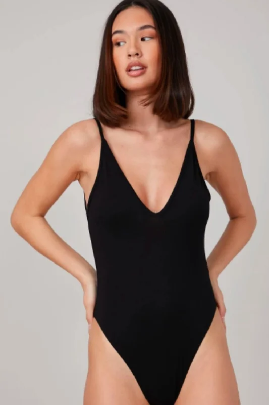 V Neck Form Fitted Bodysuit Fashionable Cross-Back Bodysuit